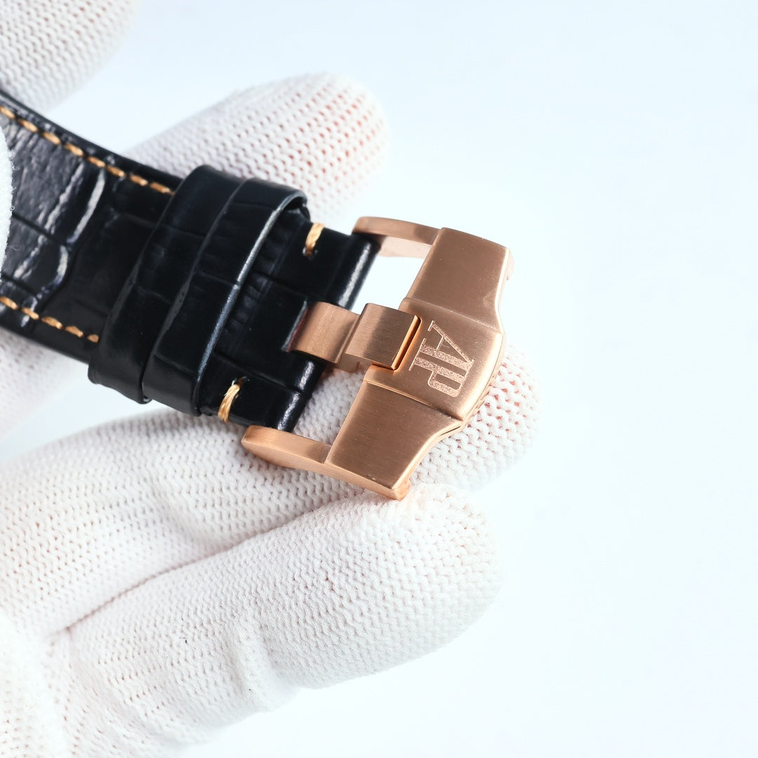 TOP! Rosegold Black Ceramic Bezel - Black Leather - Automatic - 44mm