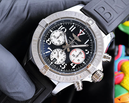 Chronograph -Silver Ceramic Black - Black Rubber - Quartz - 43mm