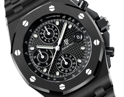 L Size -Black OFFs - 904L Steel - Quartz -Chronograph- 43mm