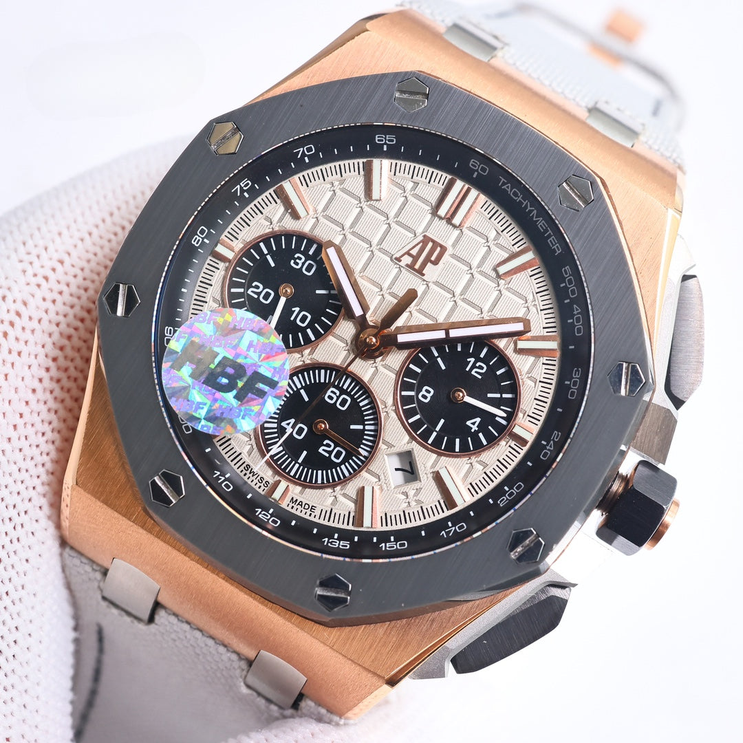 Chronograph- L Size -Grey Ceramic- White Rubber - Automatic - 44mm