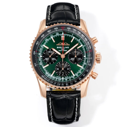 Chronograph - Rosegold Ceramic -Green- N-Timer - Black Leather - Automatic - 43mm