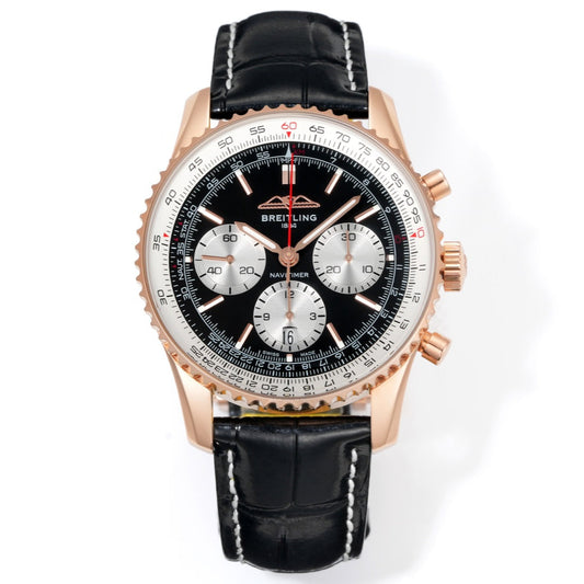 Chronograph - Rosegold White - Black - N-Timer - Black Leather - Automatic - 43mm