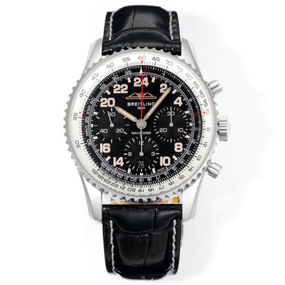 Chronograph - White Ceramic -Black- N-Timer - Black Leather - Automatic - 43mm