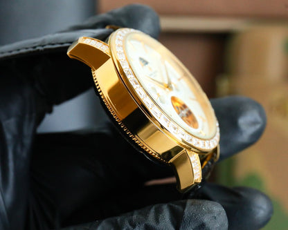 Toubillon -White Yellow - Black Leather - Automatic - 44mm