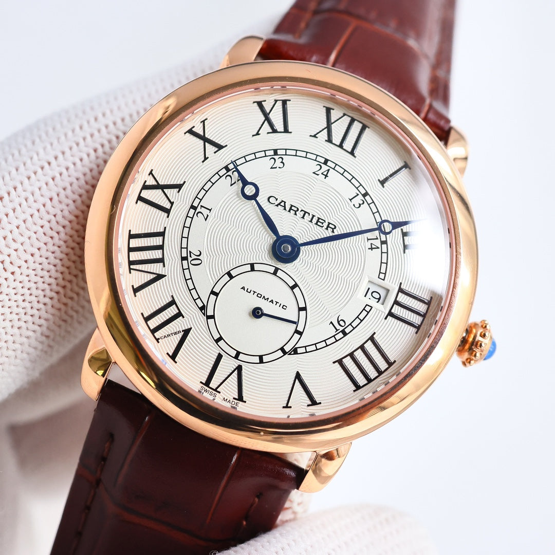Yellow Gold -Silver- Brown Leather - Automatic - 41mm