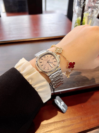 Lady - White - Rhinestones Bezel 316L Steel - Quartz - 35mm