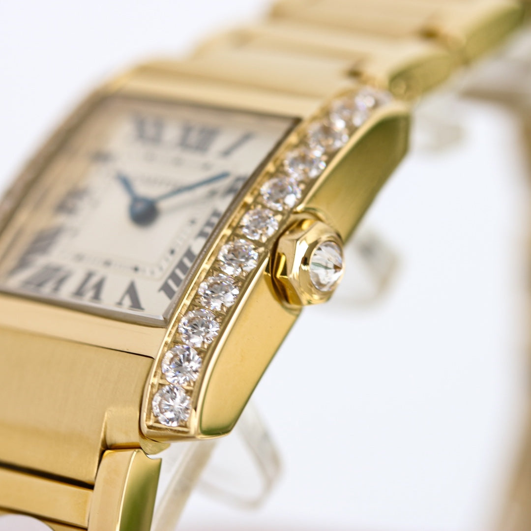 LADY- Bracelets & Mini Watch- Diamond Bezel -Yellowgold - 904L Steel- Quartz -21*25mm