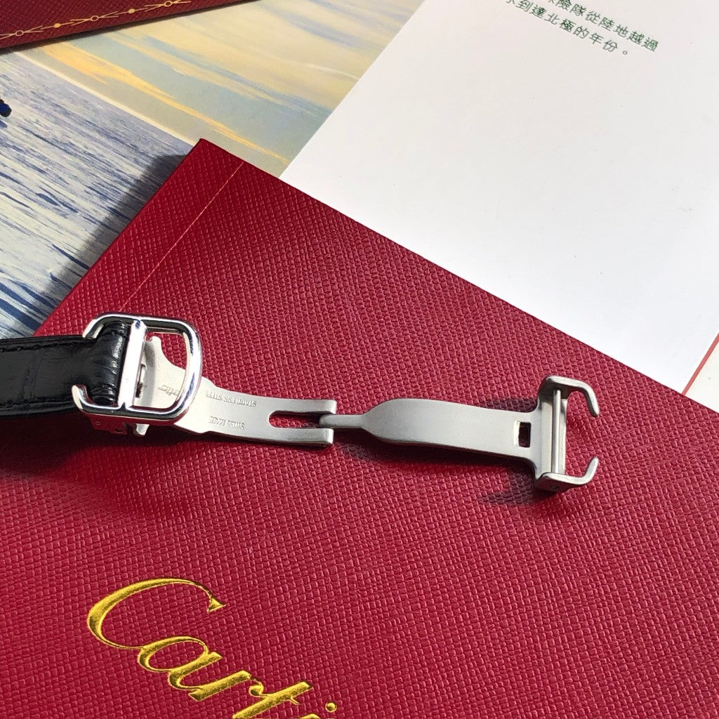 LADY -White Rhinestone Bezel- Black Leather - Quartz - 33mm