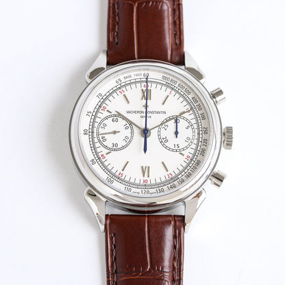 Chronograph - White 904L Steel -Brown Leather - Automatic - 42mm