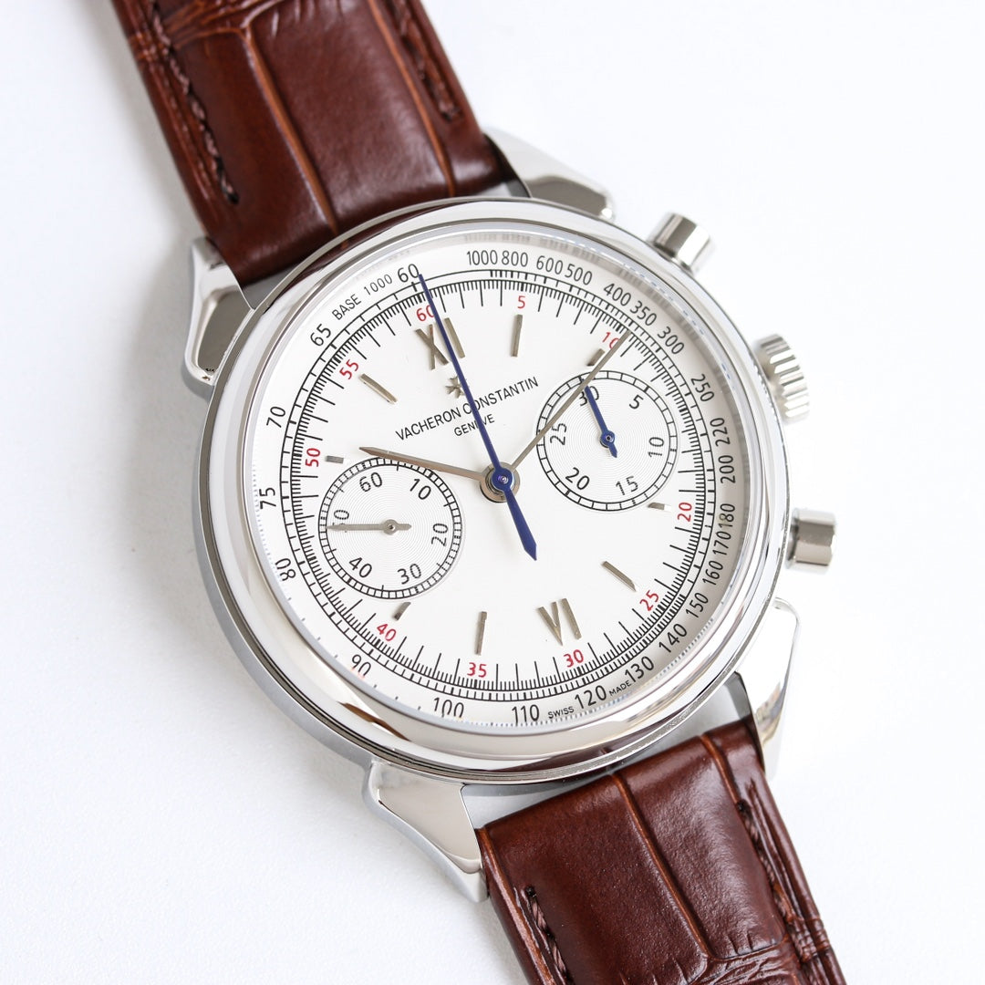 Chronograph - White 904L Steel -Brown Leather - Automatic - 42mm
