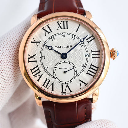 Yellow Gold -Silver- Brown Leather - Automatic - 41mm