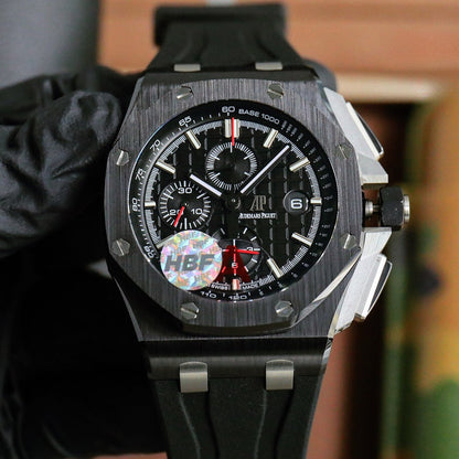 TOP! Chronograph- Black Ceramic- Black Rubber - Automatic - 44mm