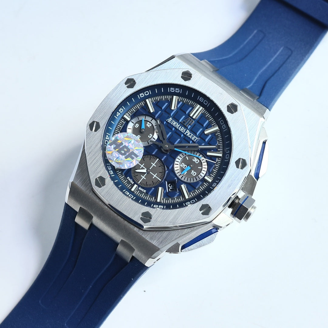 TOP! Blue Silver Ceramic Bezel - Blue Rubber - Automatic - 44mm