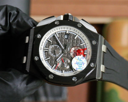 TOP! Chronograph- Black Grey Ceramic Bezel- Black Rubber - Automatic - 44mm