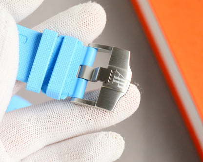 Chronograph - Baby blue White Ceramic Bezel - Blue Rubber - Automatic - 42mm