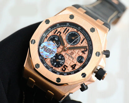 TOP! Rosegold Ceramic Bezel - Black Leather - Automatic - 44mm