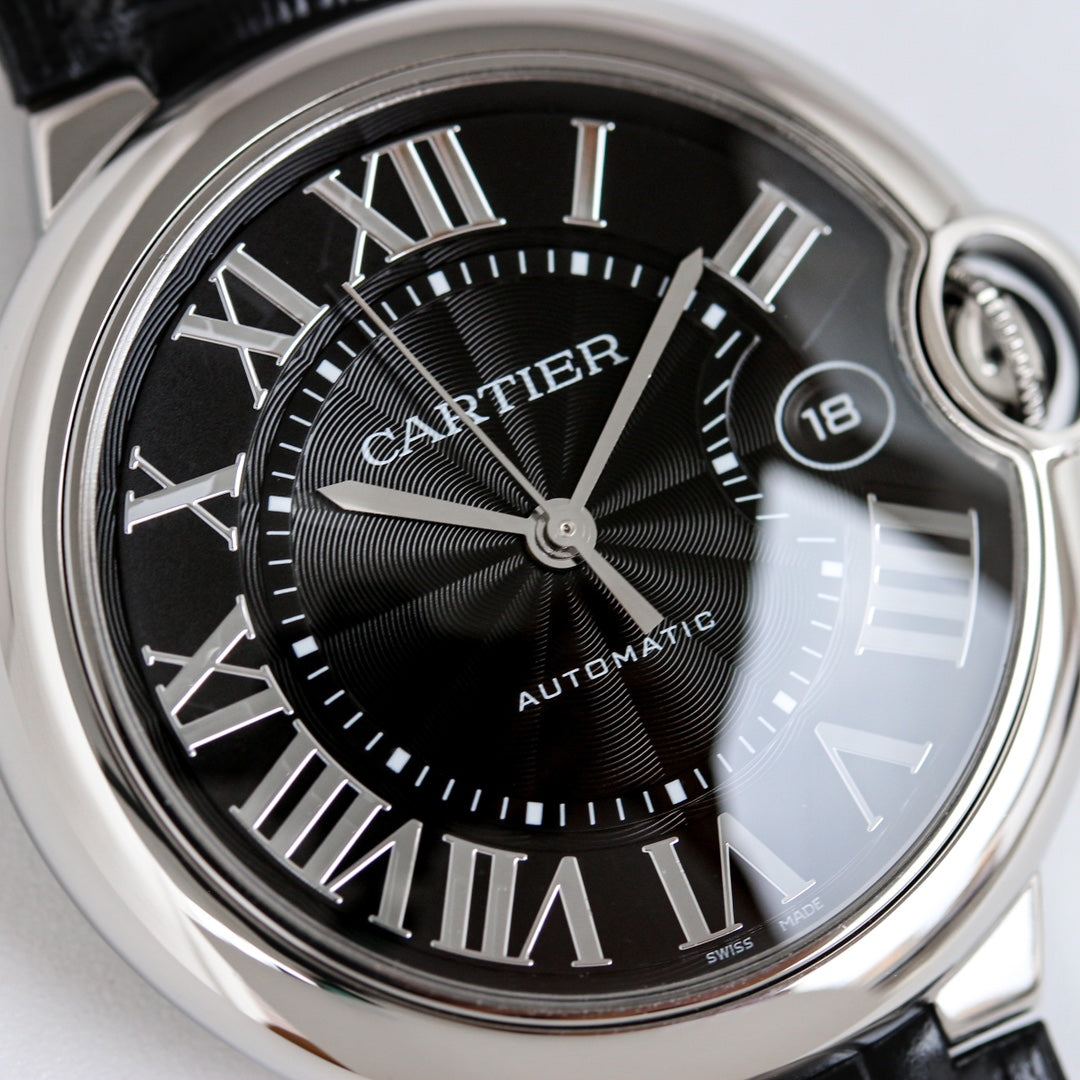 Black -White Silver - Black Leather- Automatic - 36/42mm