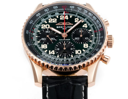Chronograph - Rosegold bezel - Green Black - N-Timer - Black Leather - Automatic - 43mm