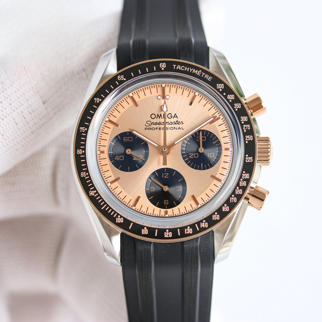 Chronograph -Rosegold- Black Silver - Black Rubber- Automatic - 42mm